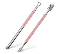 Jestilo Stainless Steel Cuticle Pusher and Nail Scraper (2 pack) - Dual Head UV Gel Polish Remover Tool, Cuticle Stick & Trimmer for Gel Nails, Fingernails & Toenails, Nail Care Kit (Pink)