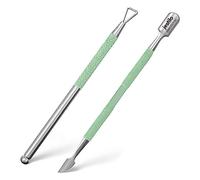 Jestilo Stainless Steel Cuticle Pusher and Nail Scraper (2 pack) - Dual Head UV Gel Polish Remover Tool, Cuticle Stick & Trimmer for Gel Nails, Fingernails & Toenails, Nail Care Kit (Green)