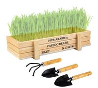 Jestrem Cat Grass Planter Box with Tools, 22.5 Inch Natural Wood Kit for Growing, Includes Mini Rake and Shovels for Indoor Cats (no Seeds Included)