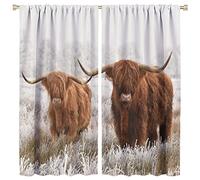 JESTRONRY Funny Highland Cow Window Curtain,Farmhouse Animal Wildlife Bull Cattle Western Style Blackout Window Door Curtains for Bedroom Living Room Kitchen Decor W42xL45in