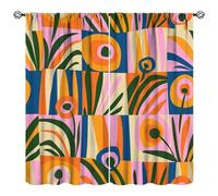 JESTRONRY Mid Century Boho Curtains, Modern Abstract Cute Retro Floral Vintage Checkered Flower Print Blackout Window Door Curtains for Bedroom Living Room Home Decor 42x45in