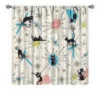 JESTRONRY Mid Century Curtains, Black Cat Atomic Stars Abstract Geometric Vintage Kitty Animal Room Darkening Door Window Rod Pocket Curtain for Living Room Bedroom 42x54in