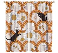 JESTRONRY Retro Rainbow Cat Curtain,Vintage Mushroom Daisy Black Kitten Abstract 70s 80s Boho Style Room Darkening Door Window Rod Pocket Curtain for Living Room Bedroom W42xL45in