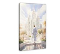 Jesus And Christ Bright Temple Peaceful And Inspiring Watercolor Canvas Poster Art Print Serene Monastery Wall Art Decor For Home Office