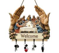 Jesus and Disciples Religious Wall Art Keychain - 2D Flat Key Holder with Hooks, Small Keychain Organizer Rack for Entryway/Hallway, Key Ring Hooks, Religious Gift for Family & Friends