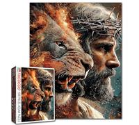 Jesus and Fiery Lion 1000 Piece Jigsaw Puzzles for Adults Christianity Puzzles Vintage Religion Puzzle for Home Decoration Gifts Family Puzzle Perfect for Game Nights 19.7" x 27.6 "