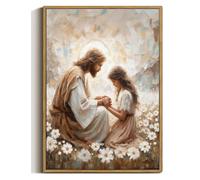 Jesus and Girl Praying Framed Canvas Wall Art 12x16 inch