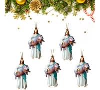 Jesus and Hippo Decoration, Christmas Hippo Pendant 2D Acrylic Festive Decor, Fun Pygmy Hippos Ornament Jesus Baby Hippos for Car Rearview Mirror Christmas Tree Decorations (White 5pcs)