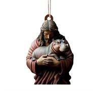 Jesus and Hippo Hanging Decoration,2D Acrylic Fun Pygmy Hippo Ornament,Cross for Car Mirror Hanging Christian Gifts for Men Women, Christmas Ornaments for Christmas Tree,Gift of Humor,Love,and Faith