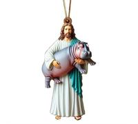 Jesus and Hippo Hanging Decoration,2D Acrylic Fun Pygmy Hippo Ornament,Cross for Car Mirror Hanging Christian Gifts for Men Women, Christmas Ornaments for Christmas Tree,Gift of Humor,Love,and Faith