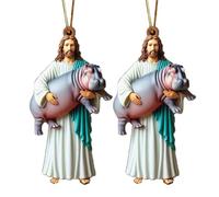 Jesus and Hippo Hanging Decoration,2D Acrylic Fun Pygmy Hippo Ornament,Cross for Car Mirror Hanging Christian Gifts for Men Women, Christmas Ornaments for Christmas Tree,Gift of Humor,Love,and Faith
