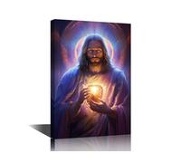 Jesus and His Heart Canvas Wall Art for Living Room Jesus Love Home Decor Savior of Mankind HD Printed Posters Artwork for Bedroom Office Wall Art Painting Pictures Ready to Hang (16''Wx 24''H)