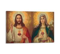 Jesus And Immaculate Heart of Virgin Mary Catholic Posters Canvas Wall Art Posters Living Room Poster Bedroom Painting Frame-style 20x30inch(50x75cm)