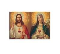 Jesus And Immaculate Heart of Virgin Mary Catholic Posters Canvas Wall Art Posters Living Room Poster Bedroom Painting Unframe-style 12x18inch(30x45cm)