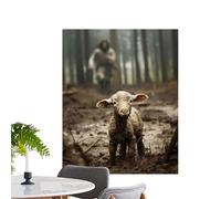 Jesus And Lamb Canvas Wall Art - 12X16 Inch Pine Frame Canvas Painting, Christian Wall Poster, Inspirational Home Artwork, Religious Decor | Faith Based Artwork For Living Room Bedroom Bathroom Spirit