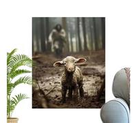 Jesus And Lamb Canvas - Wall Art, Christian Canvas, Wall Art | 12 x 16 Inch Canvas Christian Jesus Chasing Lost Lamb Print Decor - Canvas Art Prints, Modern, Religious, Spiritual Bath
