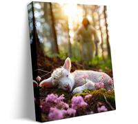 Jesus and Lamb Canvas Wall Art Jesus Runs for the Lost Sheep In Spring Forest Picture Wall Art Canvas Print Christian Home Decor 8x10 inch