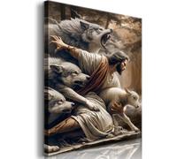 Jesus and Lamb Canvas Wall Art Jesus Saves The Lost Lamb Picture Wall Decor God Protect A sheep From Wolves Painting Print Christian Poster Artwork for Living Room Bedroom Church（12x16in Canvas）