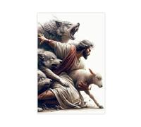 Jesus And Lamb Canvas Wall Art Jesus Saves The Lost Lamb Poster Christian Poster Artwork for Living Room Bedroom Church Home Decor Unframe-style 24x36inch(60x90cm)