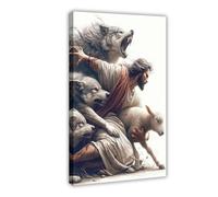 Jesus And Lamb Canvas Wall Art Jesus Saves The Lost Lamb Poster Christian Poster Artwork for Living Room Bedroom Church Home Decor Frame-style 24x36inch(60x90cm)