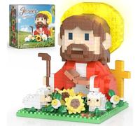 Jesus and Lamb Clamping Blocks, Mini Jesus Figures Building Blocks Model Kit with Sunflower, Sheep and Lamp Aura, Home Chapel Decor, Christian Creative Gifts for Teenagers Adults (689 Pieces)