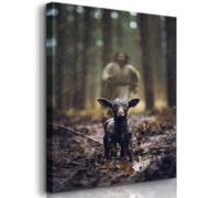 Jesus and Lamb Wall Art Jesus Running After Lost Lamb Picture Wall Art Christian Inspirational sheep of god Wall Decor god Saves the amb a lost sheep for Living Room Bedroom Church（12x16in Canvas）