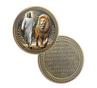 Jesus and Loin Christian Challenge Coin, Revelation 5:5 Bible Verses Coin - Bronze Christian Prayer Pocket Token - Religious Gifts for Men Women