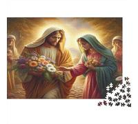 Jesus And Mary with Flowers 1000pcs Jigsaw Puzzle for Adults 12+, White Cardboard, Jesus And People, Stress Relief Leisure Activity, Enhances Problem-Solving & Patience, Wall Art Decor 70x50cm/1000pcs