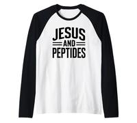 Jesus and Peptides Stack Fitness Biohacker Gym Science Bible Raglan Baseball Tee