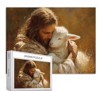 Jesus and The Lamb 1000 Piece Jigsaw Puzzles for Adults Good Shepherd Themed Art Jigsaw Puzzle Challenging Family Activity Games Colorful DIY Craft Puzzle for Home Decor Gifts 70×50 cm