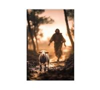 Jesus And The Lost Sheep Poster, Christian Good Shepherd Wall Art, Vintage Bible Painting Artwork, Religious Home Decor Jesus Leaves The 99