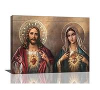 Jesus and Virgin Mary Wall Art Jesus Christ and Virgin Mary Pictures Wall Decor Christian Religious Faith Scripture Painting Canvas Prints Modern Framed Home Artwork Decoration 16"x12"