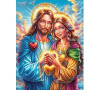 Jesus And Woman in A Rainbow Sky 300 Piece Premium Jigsaw Puzzle Science Fiction Magical Dream Adult Jigsaws Brain Training Hobby Home Decor Winter Gift Unique Shaped Eco Friendly Material 300 PCS
