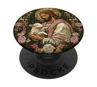 Jesus as Good Shepherd Holding Gentle Lamb PopSockets Adhesive PopGrip