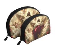 Jesus Ascended to The Rose Printed Makeup Bags 2-Piece Portable Shell Travel Toiletry Bag