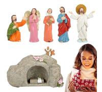 Jesus Ascension Day Scene - Realistic Resin Tomb & Ascension Set with LED Light Base | 6 Piece Religious Easter Decor & Gift | Safe Glow, Toilet