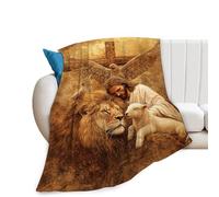Jesus Blanket Lion Lamb Throws Christian Cross Print Plush Fuzzy Fleece Blankets Gifts for Girls Boys Women Super Soft Warm Cozy God Eagle Stuff for Men Women Couch Bed Sofa Bedding Decor 80"x60"