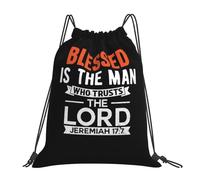 Jesus Blessed Is The Man Who Trusts The Lord Men Women Pe Bag Lightweight Drawstring Bag Durable Swimming Bags For Football Travel Holidays