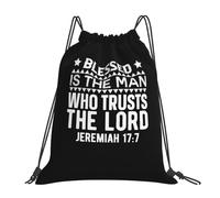 Jesus Blessed Is The Man Who Trusts The Lord Unisex Drawstring Bag Portable Gym Sack Waterproof String Backpack For Football Climbing Holidays