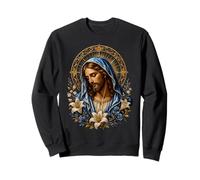 Jesus Blue Mantle Lily Floral Gothic Devotional Icon Art Sweatshirt
