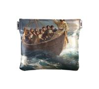 Jesus Boat Dark Coin Purse Wallet, Little Girl Wallets, Small Slim Wallets for Women, Jesus Boat Dark, 4.33x3.74In, Jesus Boat Dark