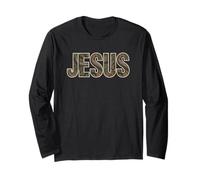 Jesus Bold Typography Leaf Pattern Nature Inspired Long Sleeve T-Shirt