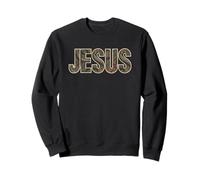 JESUS Bold Typography Leaf Pattern Nature Inspired Sweatshirt