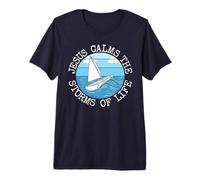 Jesus Calms The Storms of Life, Sailing Christian Sailor Premium T-Shirt
