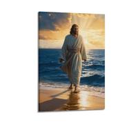 Jesus Canvas Wall Art Poster God Walks on The Beach Pictures Prints Christian Spiritual Poster Artwork Home Decor for Office Prayer Room24x36inch(60x90cm)