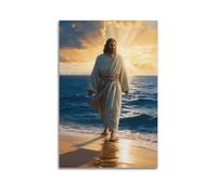 Jesus Canvas Wall Art Poster God Walks on The Beach Pictures Prints Christian Spiritual Poster Artwork Home Decor for Office Prayer Room24x36inch(60x90cm)