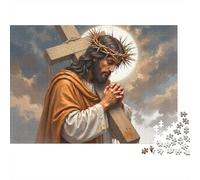 Jesus Carrying Cross 1000 Piece Puzzles Beautiful View Jesus Cross Prayer Home Decoration Decompression Jigsaw for Men And Women Challenging Puzzles Jigsaw Puzzles for Adults 38x26cm/1000pcs