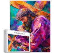 Jesus Carrying The Cross 1000 Piece Jigsaw Puzzles for Adults Oil Painting Style Art Puzzle Challenging Family Activity Games Colorful DIY Craft Puzzle for Home Decor Gifts 50×70cm