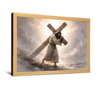 Jesus Carrying the Cross Canvas Painting Religious Wall Decor Bible Stories Canvas Print Modern Christian Faith Art Print Indoor Decor for Offices Living Room Bedroom Farmhouse Framed Ready to Hang