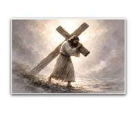 Jesus Carrying the Cross Canvas Painting Religious Wall Decor Bible Stories Canvas Print Modern Christian Faith Art Print Indoor Decor for Home Offices Living Room Bedroom Dining Room Farmhouse